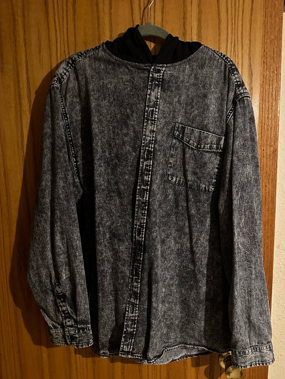 Men's Washed Black Denim Jacket with Hood